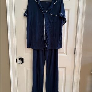 Stars Above Dark Blue Pajama Set with White Trim